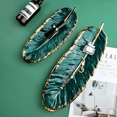 Gold Leaf Feather Tray