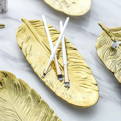 Gold Leaf Feather Tray