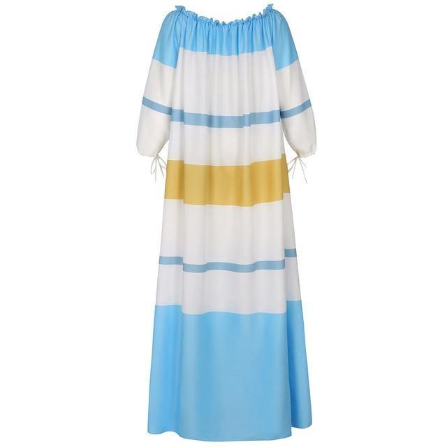 Santorini Striped Shoulder Baring Maxi Dress … Blonder Mercantile