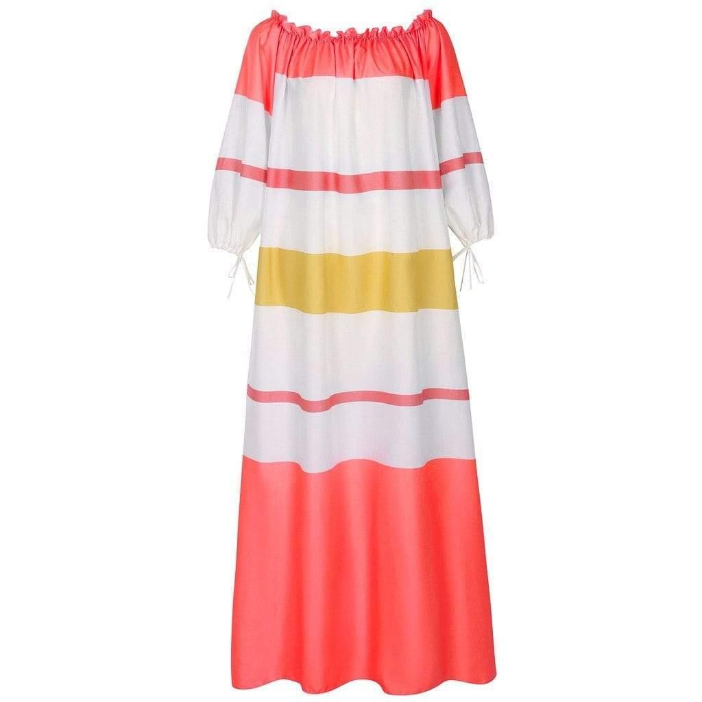 Santorini Striped Shoulder Baring Maxi Dress … Blonder Mercantile