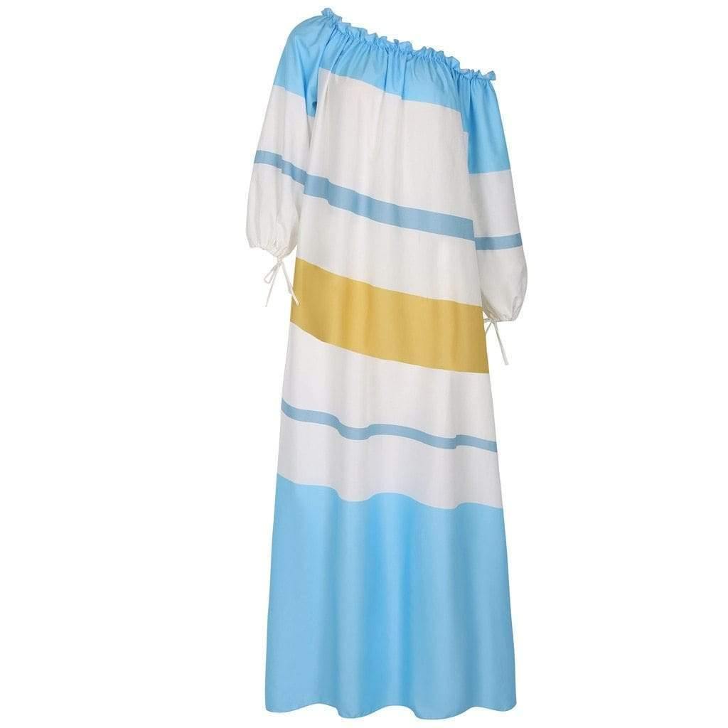 Santorini Striped Shoulder Baring Maxi Dress … Blonder Mercantile