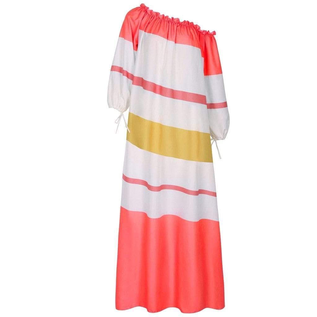 Santorini Striped Shoulder Baring Maxi Dress … Blonder Mercantile