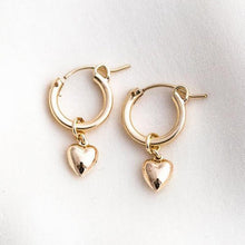 Load image into Gallery viewer, Gold Dangling Heart Hoops … Blonder Mercantile