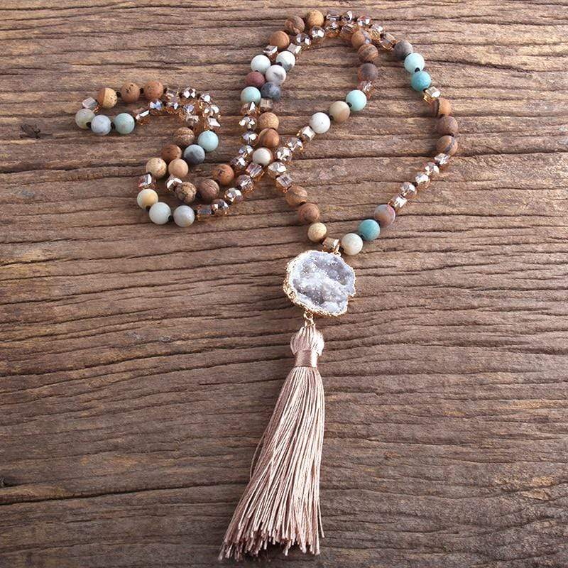 Long Knotted Tassel Stone Necklace … Blonder Mercantile