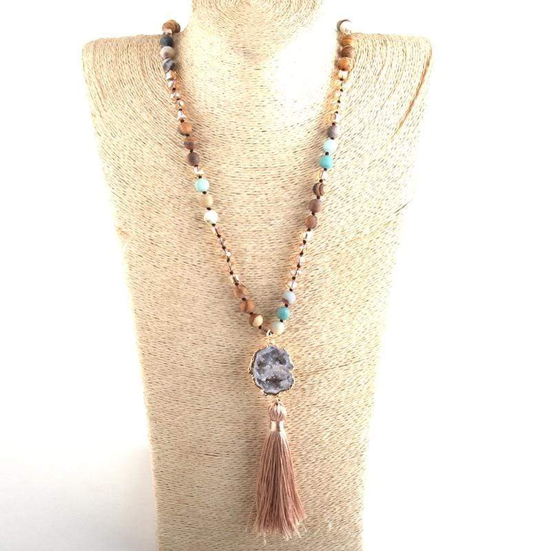 Long Knotted Tassel Stone Necklace … Blonder Mercantile