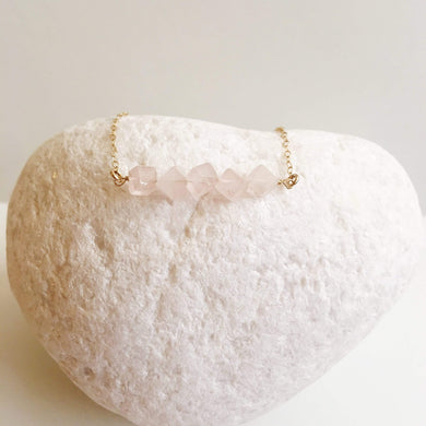 Rose Quartz Square Minimalist Necklace … Blonder Mercantile